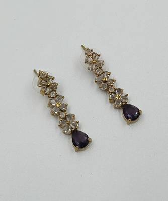 Purple ad stone & agate stone necklace set with earrings, antique gold plated 4