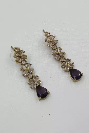 Purple ad stone & agate stone necklace set with earrings, antique gold plated