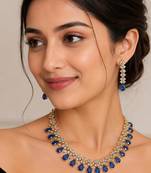 Blue ad stone & agate stone necklace set with earrings, antique gold plated