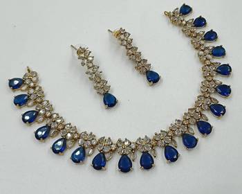 Blue ad stone & agate stone necklace set with earrings, antique gold plated 2