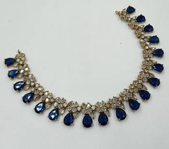 Blue ad stone & agate stone necklace set with earrings, antique gold plated 3