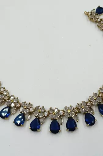 Blue ad stone & agate stone necklace set with earrings, antique gold plated