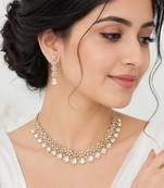 White ad stone & agate stone necklace set with earrings, antique gold plated