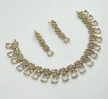 White ad stone & agate stone necklace set with earrings, antique gold plated 2