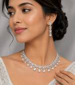 White ad & agate stone designer necklace set with earrings – rhodium plated