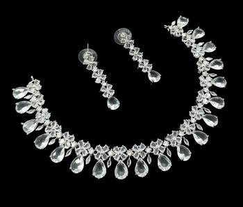 White ad & agate stone designer necklace set with earrings     rhodium plated 2