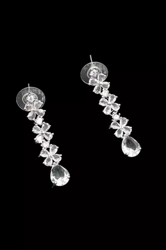 White ad & agate stone designer necklace set with earrings – rhodium plated
