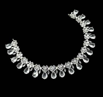 White ad & agate stone designer necklace set with earrings     rhodium plated 4