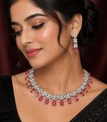 Ruby ad & agate stone designer necklace set with earrings – rhodium plated