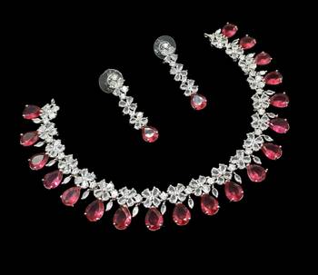 Ruby ad & agate stone designer necklace set with earrings     rhodium plated 2