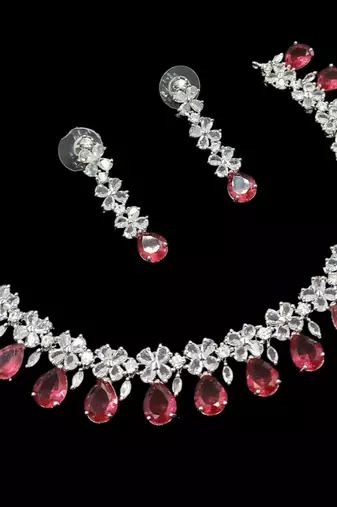 Ruby ad & agate stone designer necklace set with earrings – rhodium plated