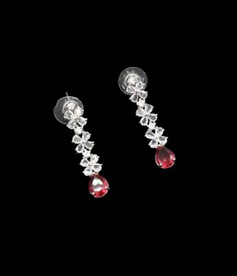 Ruby ad & agate stone designer necklace set with earrings     rhodium plated 3