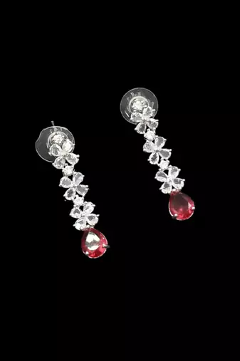 Ruby ad & agate stone designer necklace set with earrings – rhodium plated
