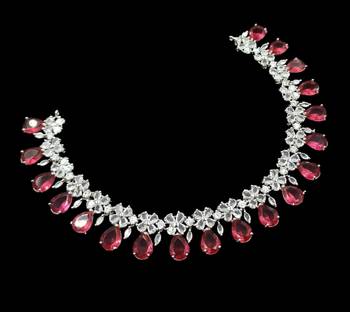 Ruby ad & agate stone designer necklace set with earrings     rhodium plated 4