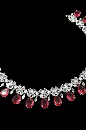 Ruby ad & agate stone designer necklace set with earrings – rhodium plated