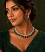 Green ad & agate stone designer necklace set with earrings – rhodium plated