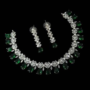 Green ad & agate stone designer necklace set with earrings     rhodium plated 2