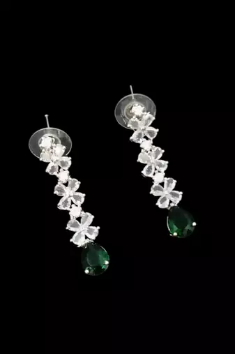 Green ad & agate stone designer necklace set with earrings – rhodium plated