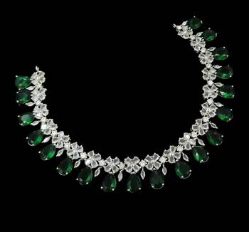 Green ad & agate stone designer necklace set with earrings     rhodium plated 4