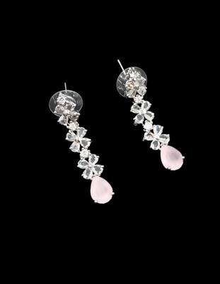 Baby pink ad & agate stone designer necklace set with earrings     rhodium plated 4