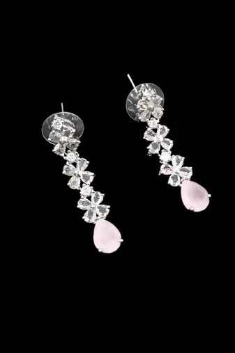Baby pink ad & agate stone designer necklace set with earrings – rhodium plated