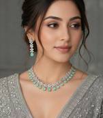 Pista green ad & agate stone designer necklace set with earrings – rhodium plated
