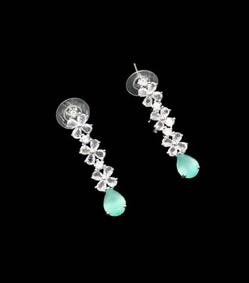 Pista green ad & agate stone designer necklace set with earrings     rhodium plated 4