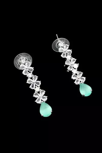 Pista green ad & agate stone designer necklace set with earrings – rhodium plated