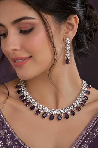 Purple & green ad & agate stone designer necklace set with earrings – rhodium plated