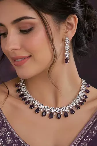 Purple & green ad & agate stone designer necklace set with earrings – rhodium plated