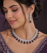 Purple & green ad & agate stone designer necklace set with earrings – rhodium plated