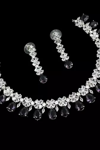 Purple & green ad & agate stone designer necklace set with earrings – rhodium plated