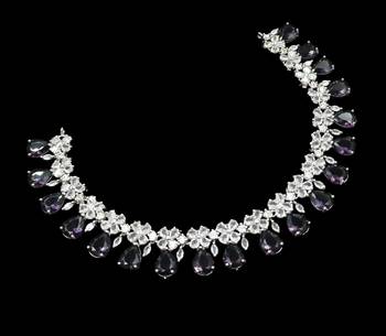 Purple & green ad & agate stone designer necklace set with earrings     rhodium plated 4