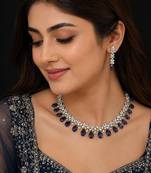 Blue & green ad & agate stone designer necklace set with earrings – rhodium plated