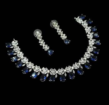 Blue & green ad & agate stone designer necklace set with earrings     rhodium plated 2