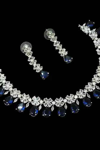 Blue & green ad & agate stone designer necklace set with earrings – rhodium plated