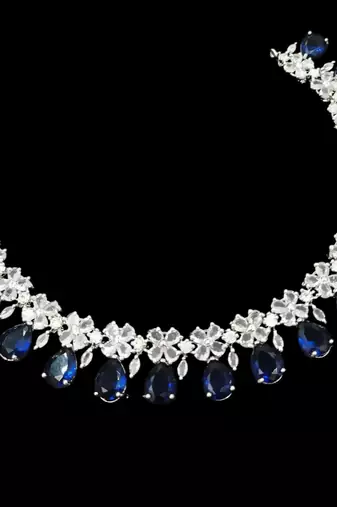 Blue & green ad & agate stone designer necklace set with earrings – rhodium plated