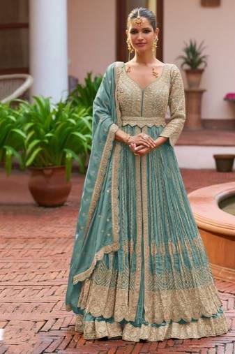 Blue colour Heavy Chinon Embroidered Lehenga Choli with Dupatta