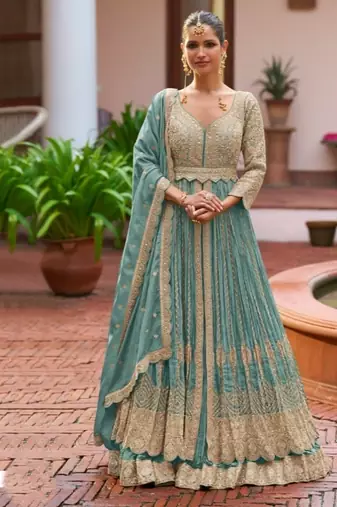 Blue colour Heavy Chinon Embroidered Lehenga Choli with Dupatta