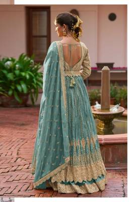 Blue colour Heavy Chinon Embroidered Lehenga Choli with Dupatta 2