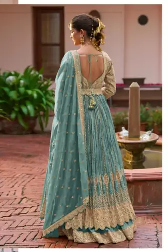 Blue colour Heavy Chinon Embroidered Lehenga Choli with Dupatta