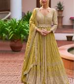 Yellow colour Heavy Chinon Embroidered Lehenga Choli with Dupatta