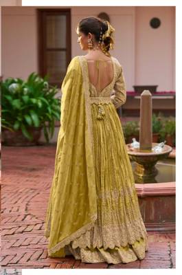 Yellow colour Heavy Chinon Embroidered Lehenga Choli with Dupatta 2