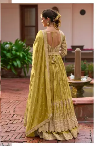 Yellow colour Heavy Chinon Embroidered Lehenga Choli with Dupatta