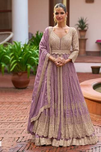 Lavender colour Heavy Chinon Embroidered Lehenga Choli with Dupatta