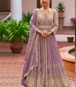 Lavender colour Heavy Chinon Embroidered Lehenga Choli with Dupatta