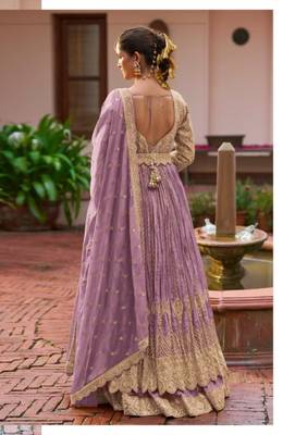 Lavender colour Heavy Chinon Embroidered Lehenga Choli with Dupatta 2