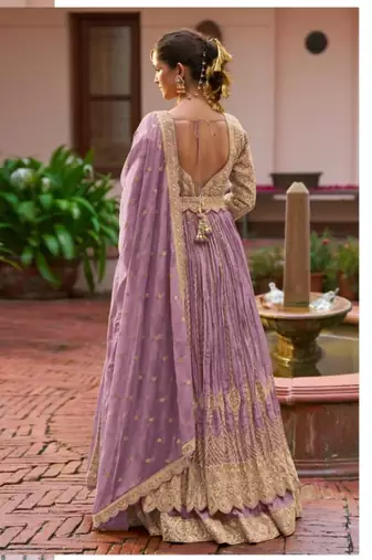 Lavender colour Heavy Chinon Embroidered Lehenga Choli with Dupatta