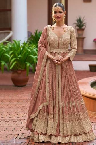 peach colour Heavy Chinon Embroidered Lehenga Choli with Dupatta
