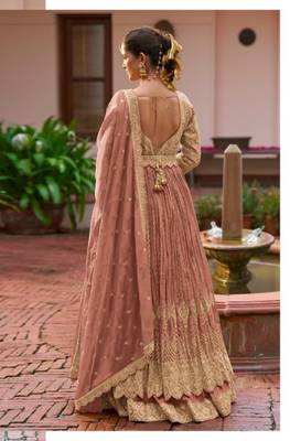 peach colour Heavy Chinon Embroidered Lehenga Choli with Dupatta 2